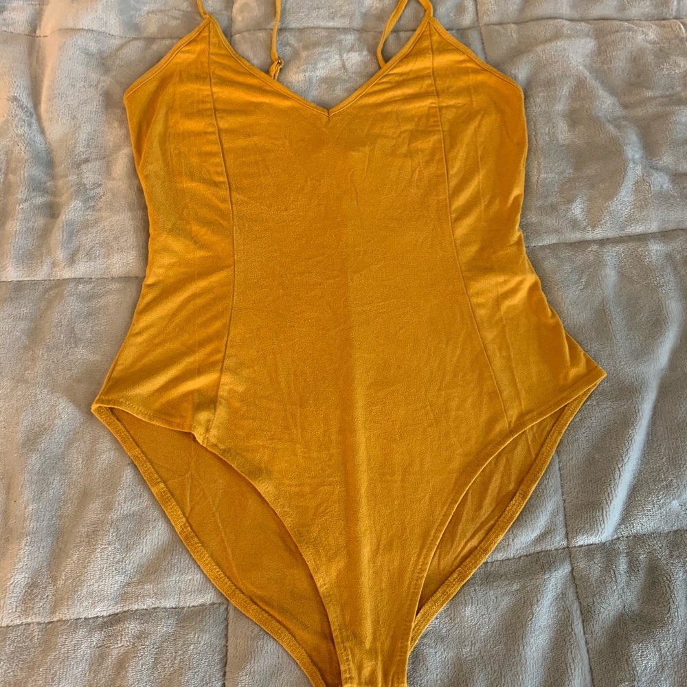 Faux suede mustard yellow forever 21 bodysuit